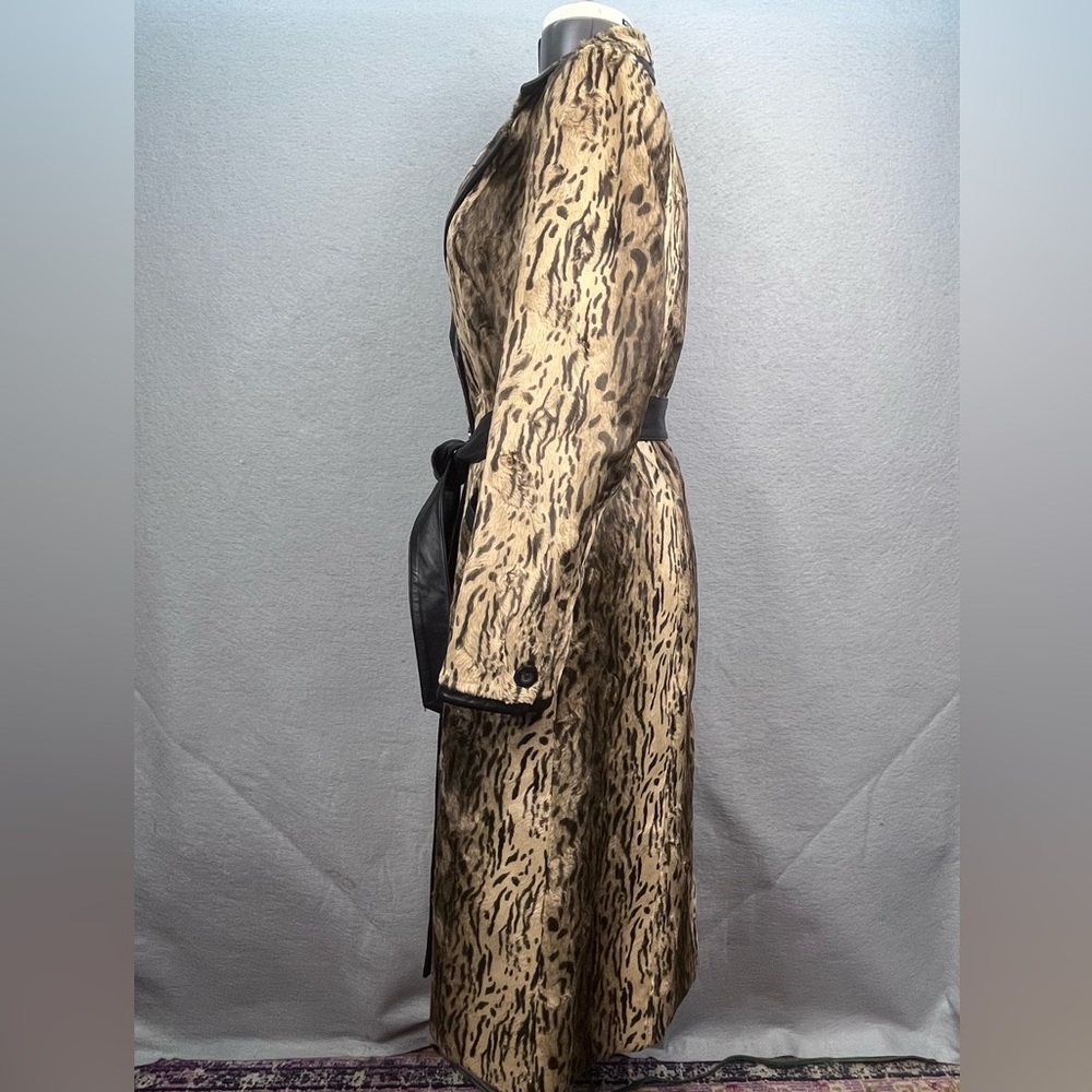DESIGNER JAVIER SIMORRA BARCELONA COAT BUTTON UP Cheetah Print WAIST BELT SIZE 8 - Picture 4 of 10